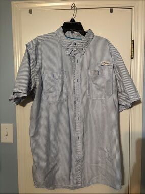 Magellan Men's Short Sleeve Button-Down Shirt — Light Blue & White Stripe